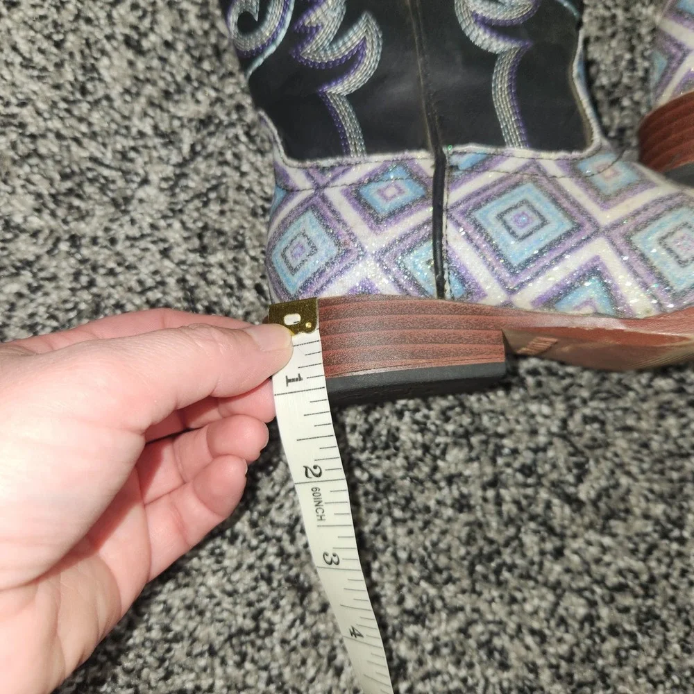 Roper Glitter Diamond Western Square Toe Boots Kids Girls Size 11 Cowgirl Rodeo